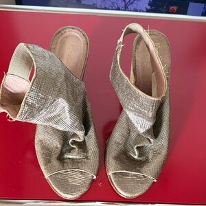 Frankie Segal GoldTextured Leather Slingback Sandals